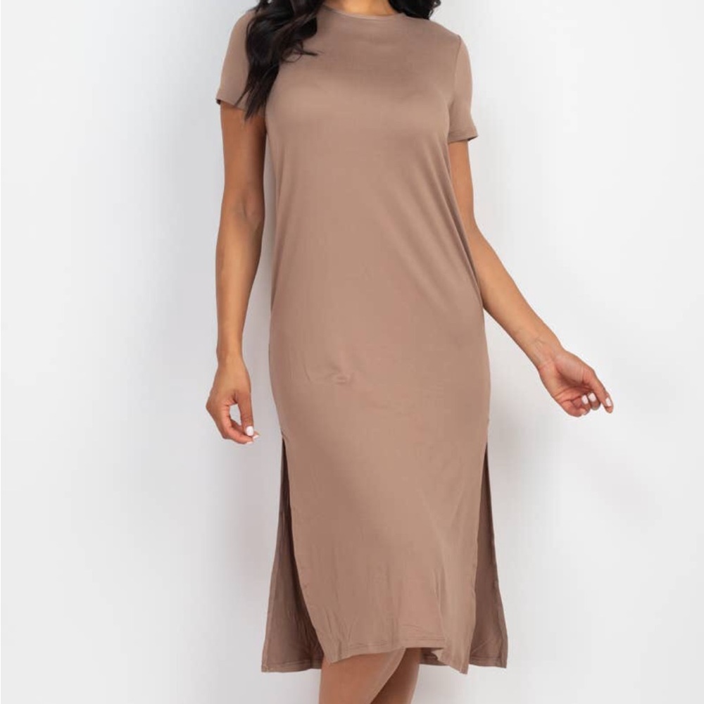 white capella side slit comfy dress
